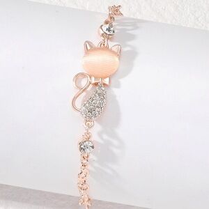 Rose Gold Cat Bracelet, Cubic Zirconia Cat Bracelet, Cat Jewelry, Cat Lover Gift